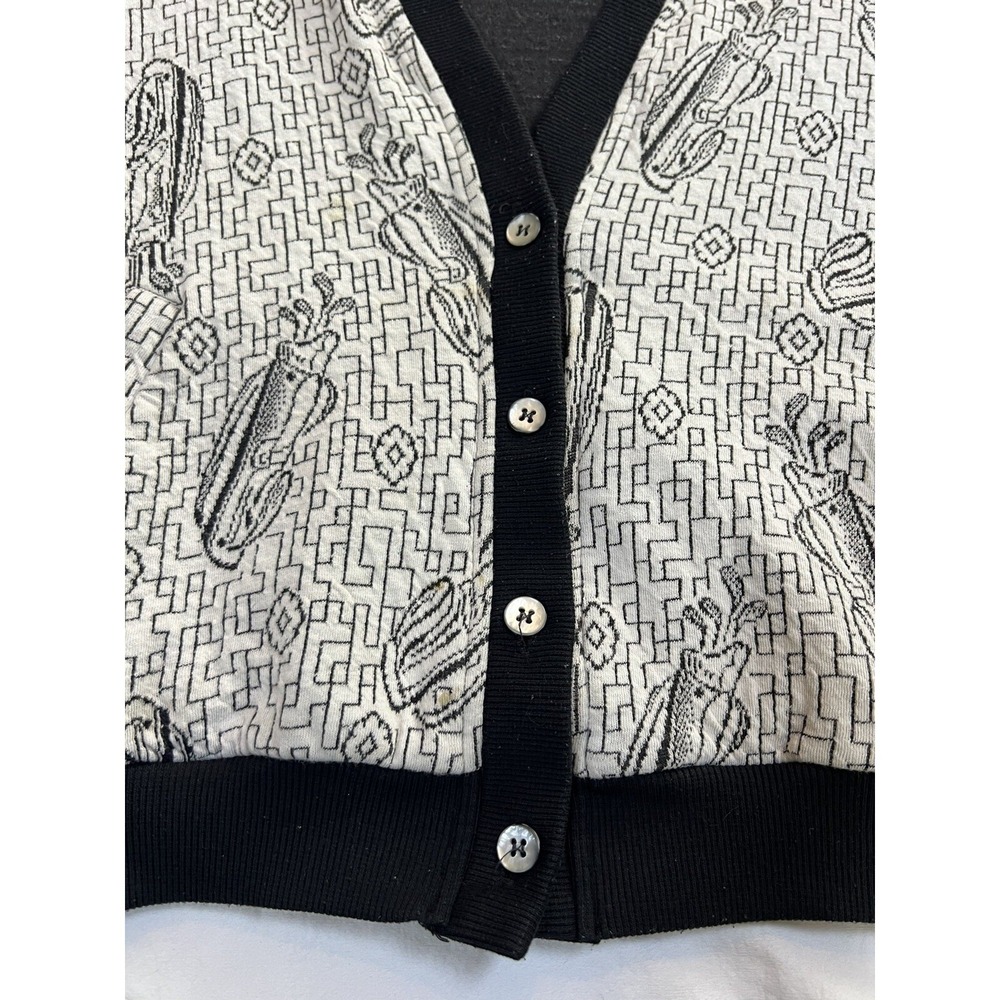 90s Golf Cardigan Made In USA Grandma | White Black‎ | Size XL - Picture 10 of 16
